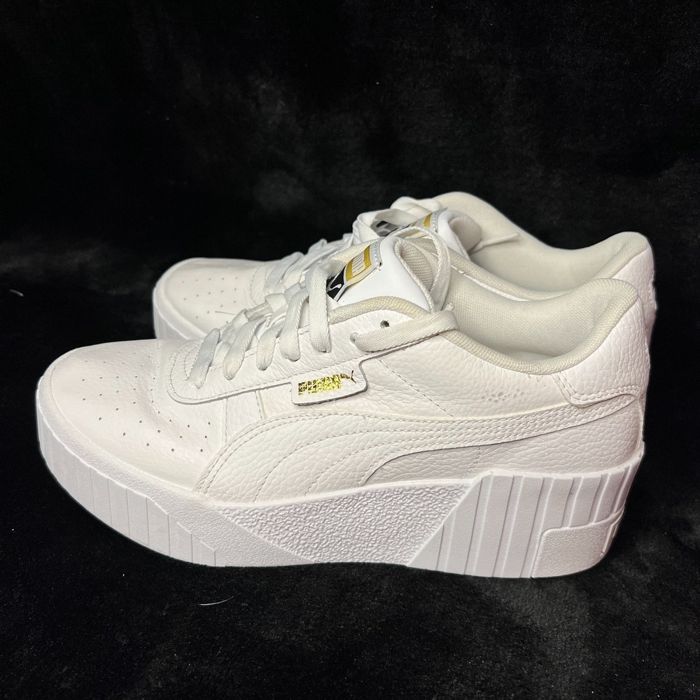 Puma Cali Wedge 373438-01 Womens 9 Sneaker White Leather Lace Up Trainers Shoes